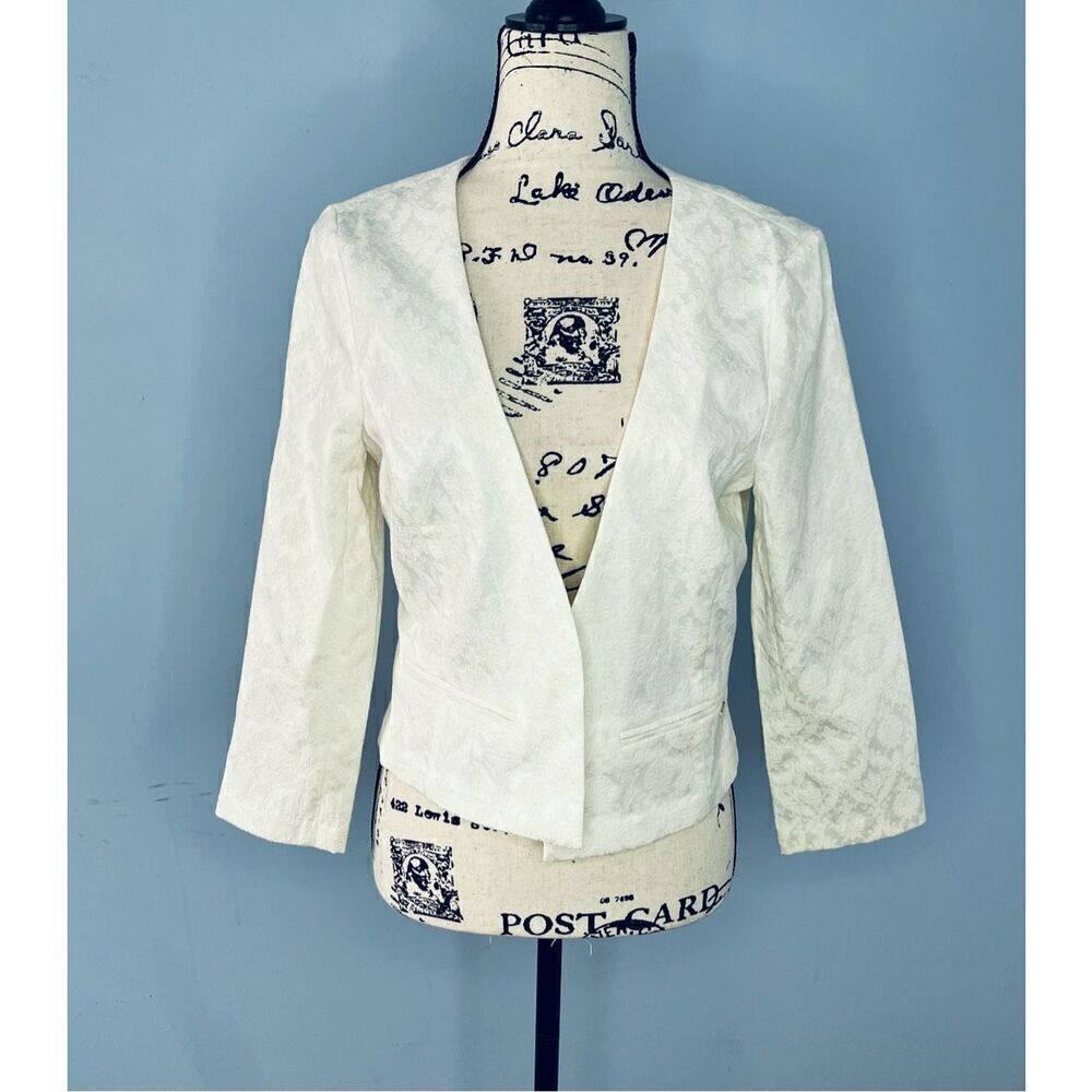 Brand New Guess Women's Large White Laney Brocade Blazer Jacket Workwear